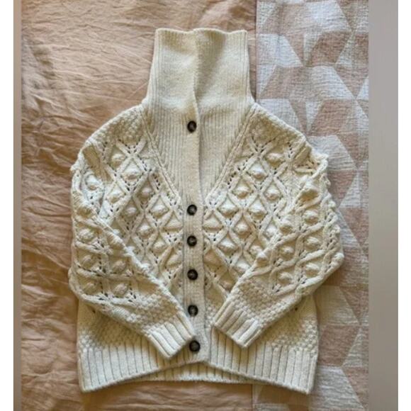 Zara Chunky Knit Sweater Button Front Cardigan Off White/Cream Womens Sz Medium - Picture 15 of 16